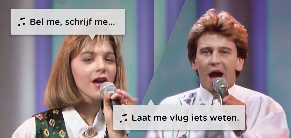 Sandra Kim en Luc Steeno zingen “Bel me, schrijf me, laat me vlug iets weten” in 1990