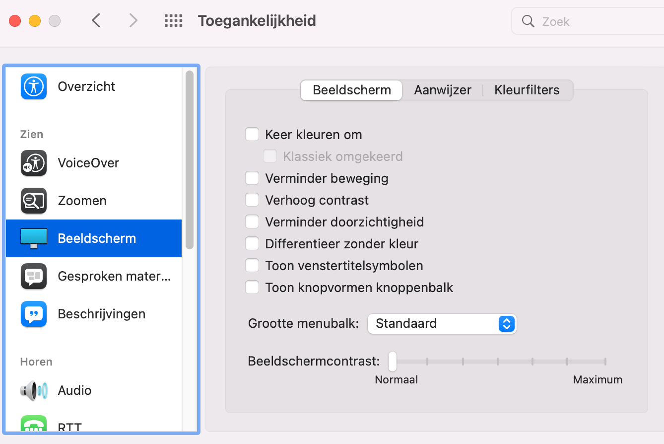 Écran des paramètres des options d&#39;accessibilité macOS